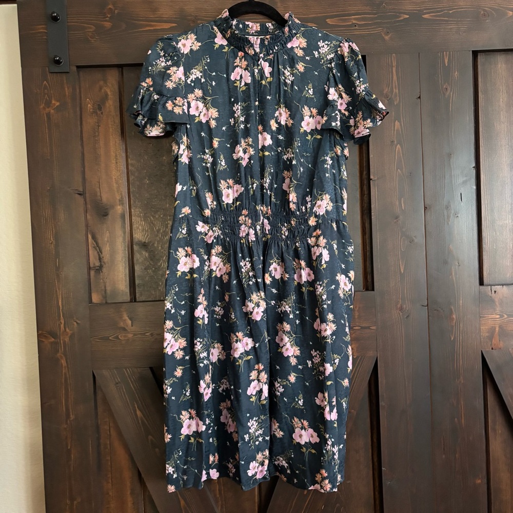 ❗️FINAL❗️Rebecca Taylor Dark Blue Green Pink Floral Silk Dress 10